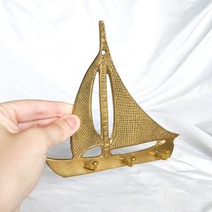 Vintage Brass Ship Wall Hanging Hook Key Organizer